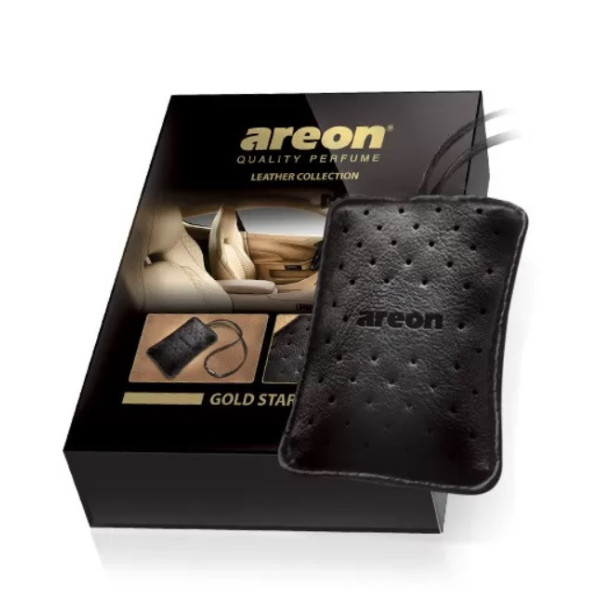 AREON Leather Gold Star air freshener in a box