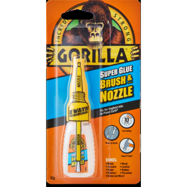 GORILLA Superglue Brush & Nozzle, Universal Instant Glue, 12 g