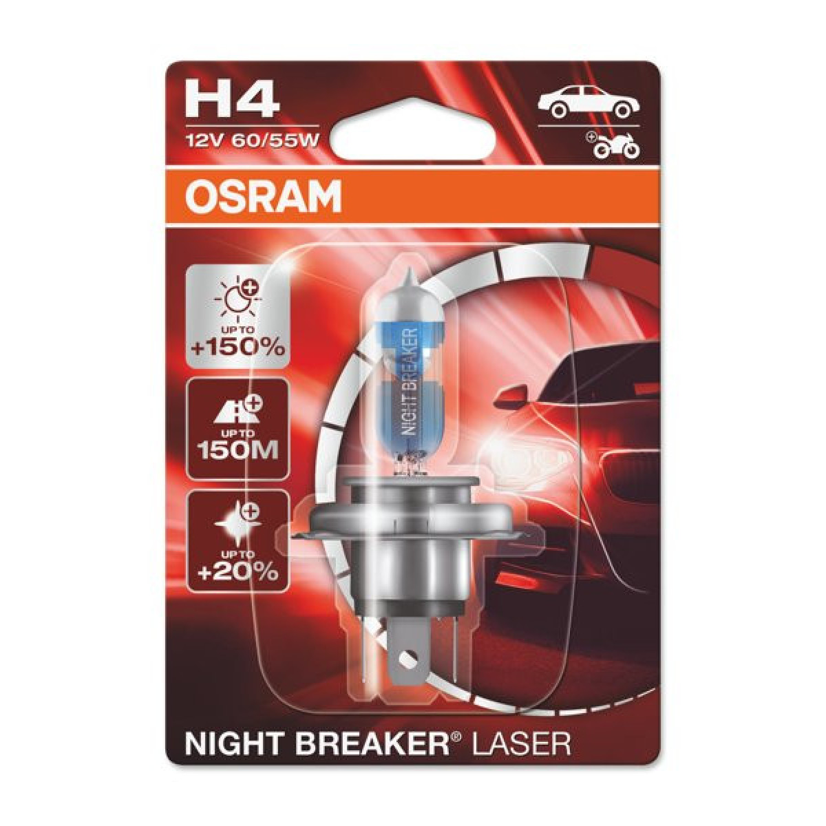 OSRAM Car bulb NIGHT BREAKER LASER +150% H4 60/55W 12V P43T, 1 pc