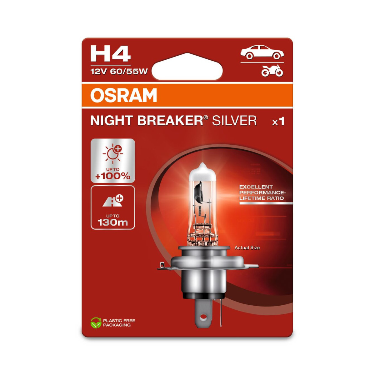 OSRAM Car bulb NIGHT BREAKER SILVER +100% H4 60/55W 12V P43T, 1 pc.