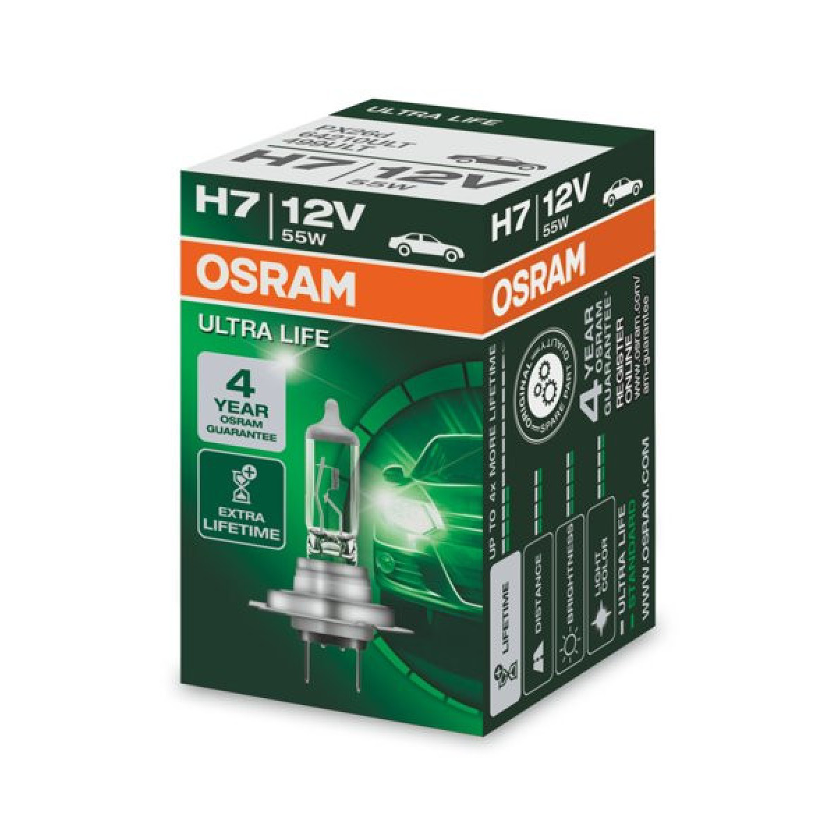 OSRAM Car bulb, ULTRA LIFE H7 55W 12V PX26D, 1pc