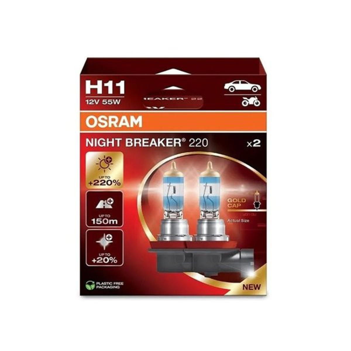 OSRAM Car bulbs NIGHT BREAKER +220% H11 55W 12V PGJ19-2, 2pcs