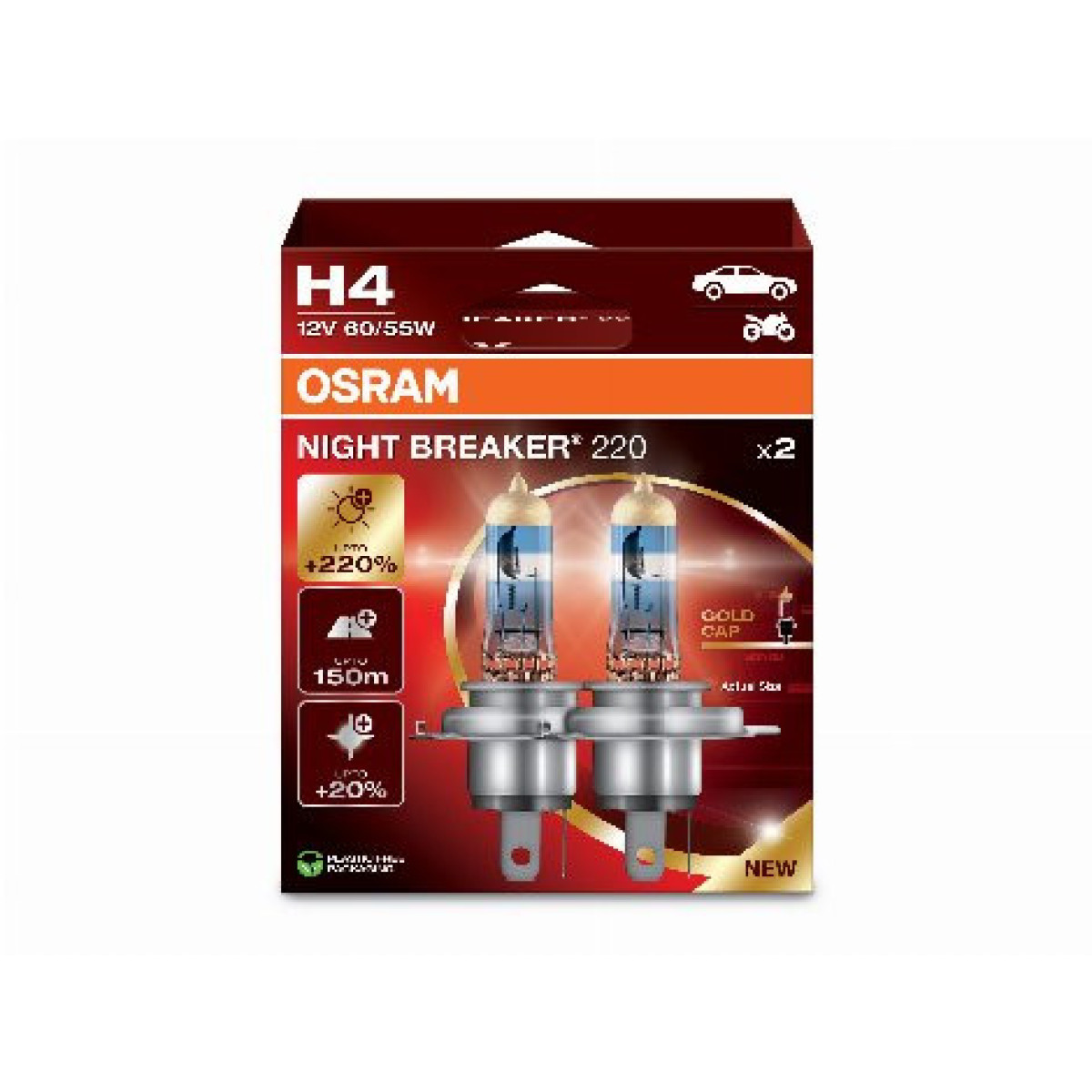 OSRAM Car bulbs NIGHT BREAKER +220% H4 60/55W 12V P43T, 2pcs