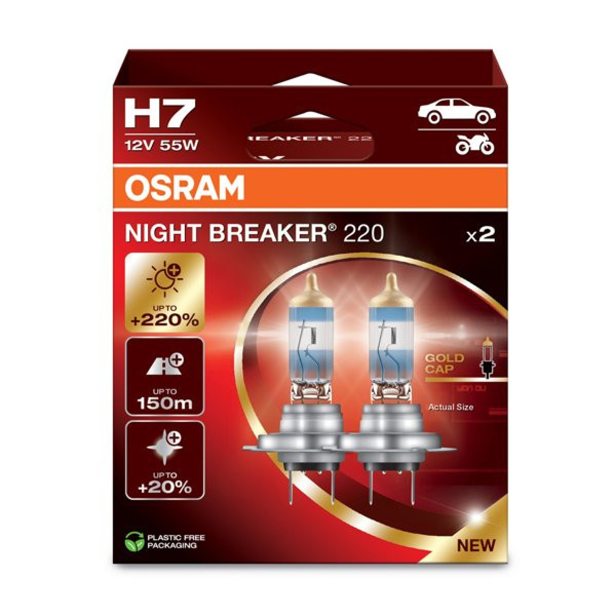 OSRAM Car bulbs NIGHT BREAKER +220% H7 55W 12V PX26D, 2pcs