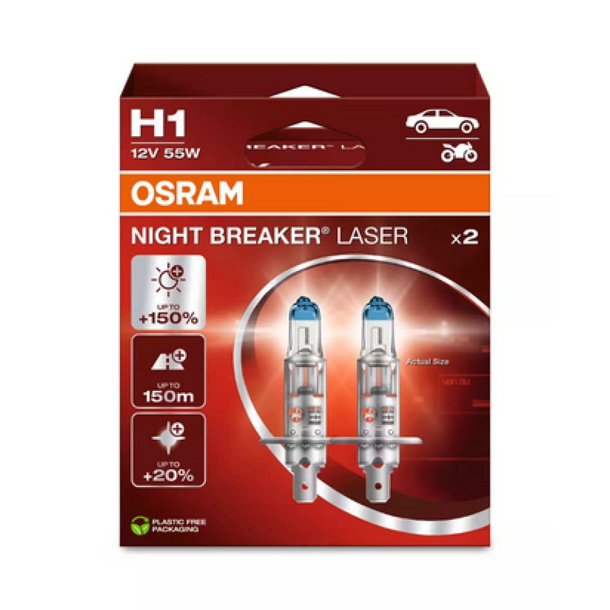 OSRAM Night Breaker Laser +150% H1 P14.5S, Car bulbs, 55W 12V, 2 pcs
