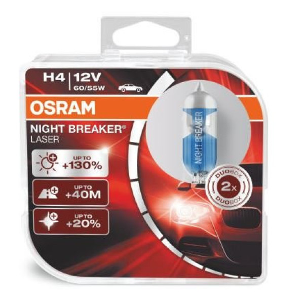 OSRAM Car bulbs Night Breaker Laser H4 60/55W 12V P43T, 2pcs
