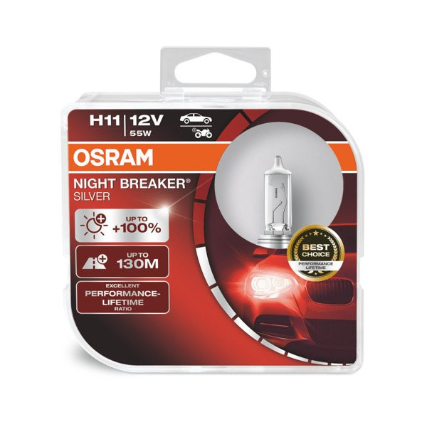 OSRAM Night Breaker Silver +100% PGJ19-2, Car bulbs, H11 55W 12V, 2 pcs