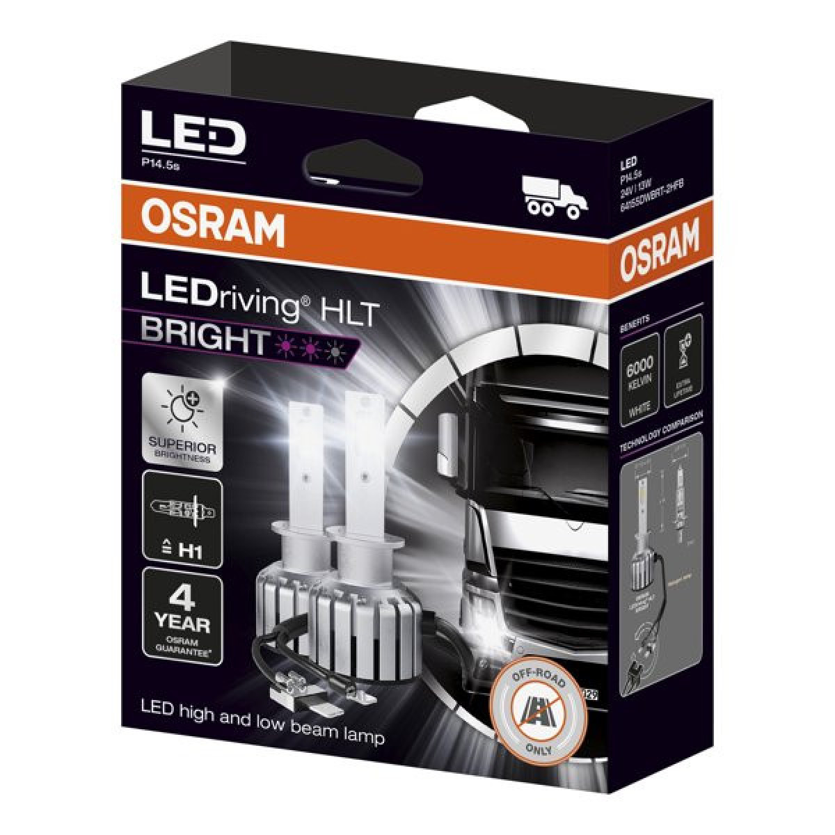 OSRAM LED Car Bulbs H1 13W 24V P14.5SAX23, 2pcs