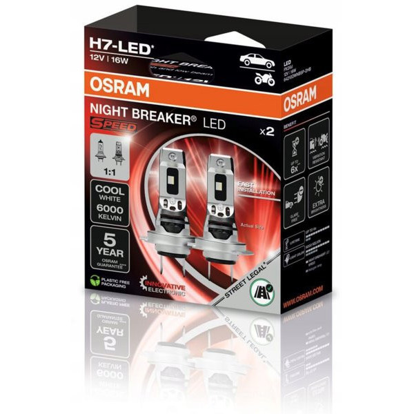 OSRAM Car bulbs NIGHT BREAKER LED H7 Street Legal Speed 16W 6000K, 2pcs