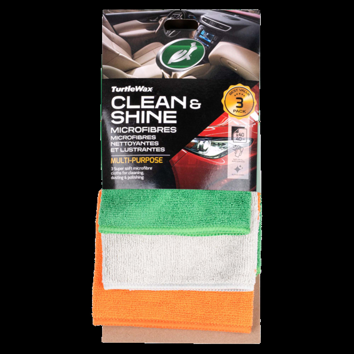 TURTLE WAX Clean and shine, Universal microfiber cloths, 3 pcs, 40 x 40 cm