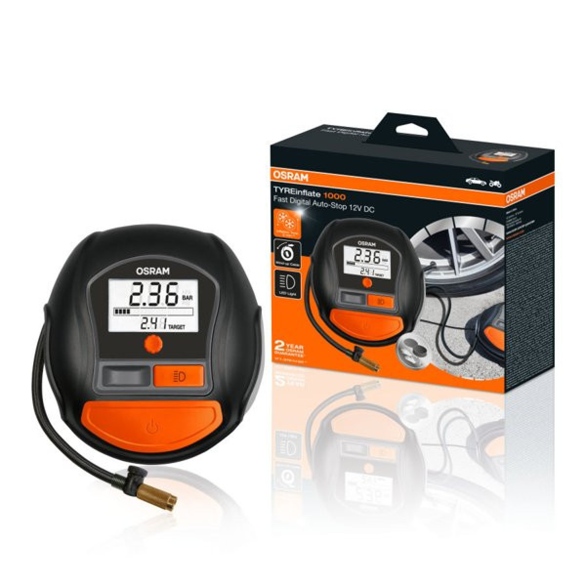 OSRAM TYREinflate 1000, digital air compressor, 15A 5.5bar