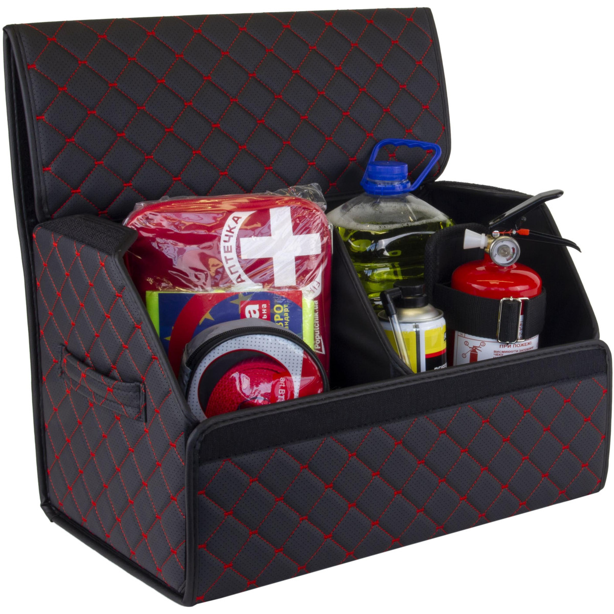 EVAtech Trunk Organizer ECO M 30x30x50 cm - black / black edges / red stitches / black interior EVAtech Trunk Organizer ECO M 30x30x50 cm - black / black edges / red stitches / black interior