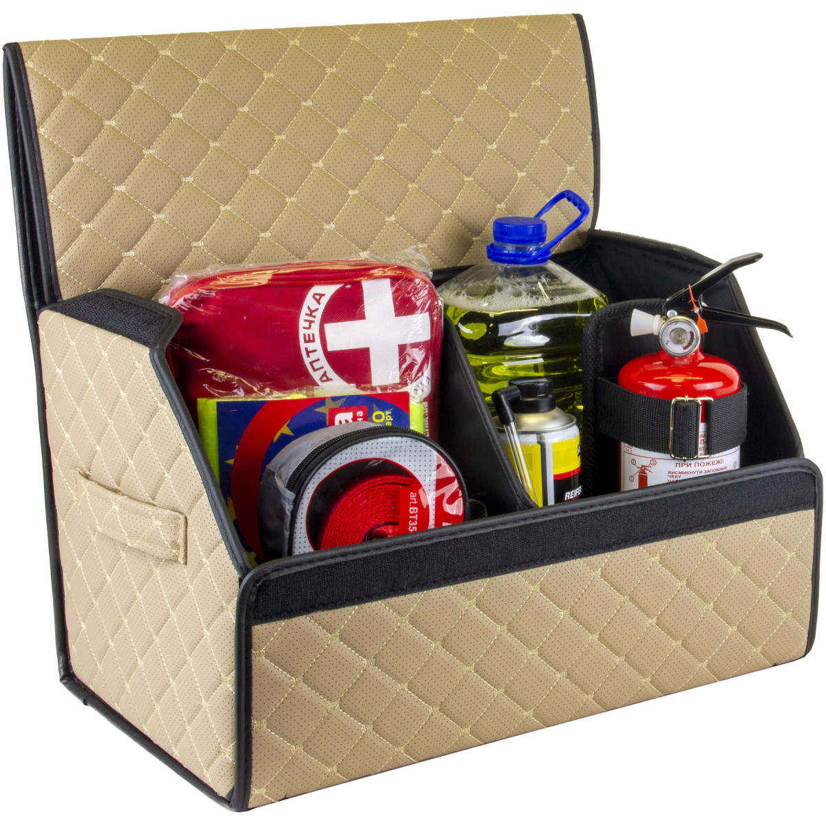 EVAtech Trunk Organizer EVAtech ECO M 30x30x50 cm - beige / black edges / beige stitches / black interior EVAtech Trunk Organizer EVAtech ECO M 30x30x50 cm - beige / black edges / beige stitches / black interior