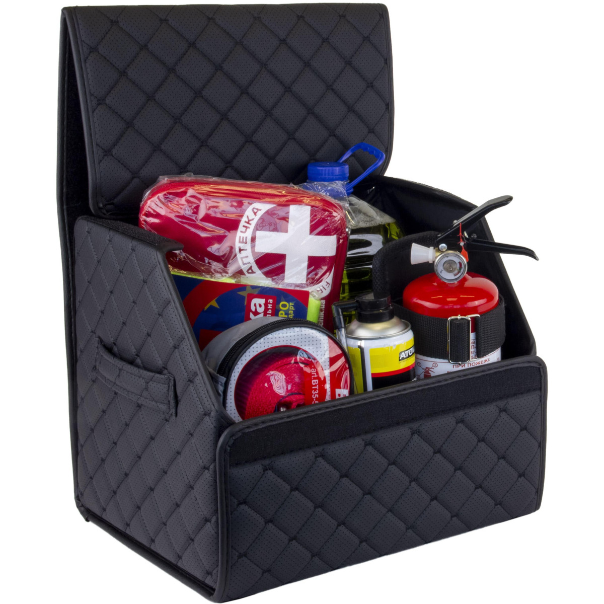 Bagažinės daiktadėžė EVAtech ECO S 30x30x35 cm - black / black edges / juodos siūlės / black interior