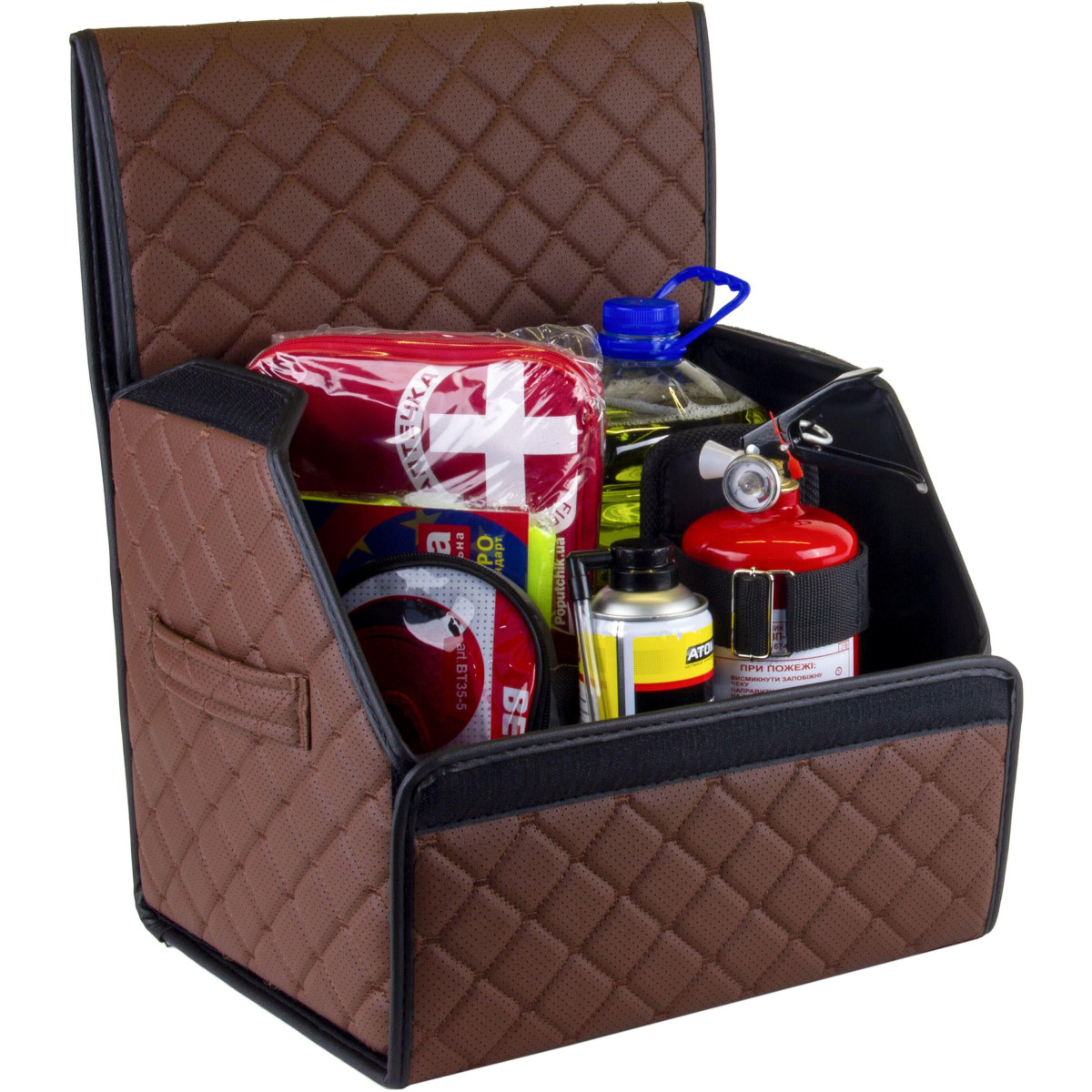 EVAtech Trunk Organizer ECO S 30x30x35 cm - brown / black edges / brown stitches / black interior