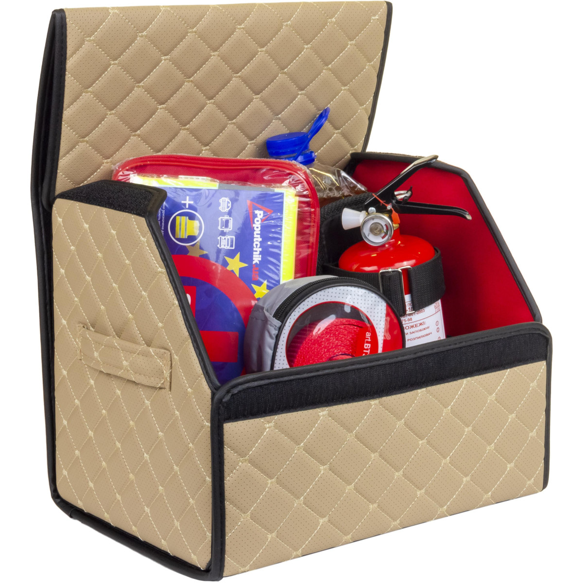 EVAtech Trunk Organizer ECO S 30x30x35 cm - beige / black edges / beige stitches / red interior