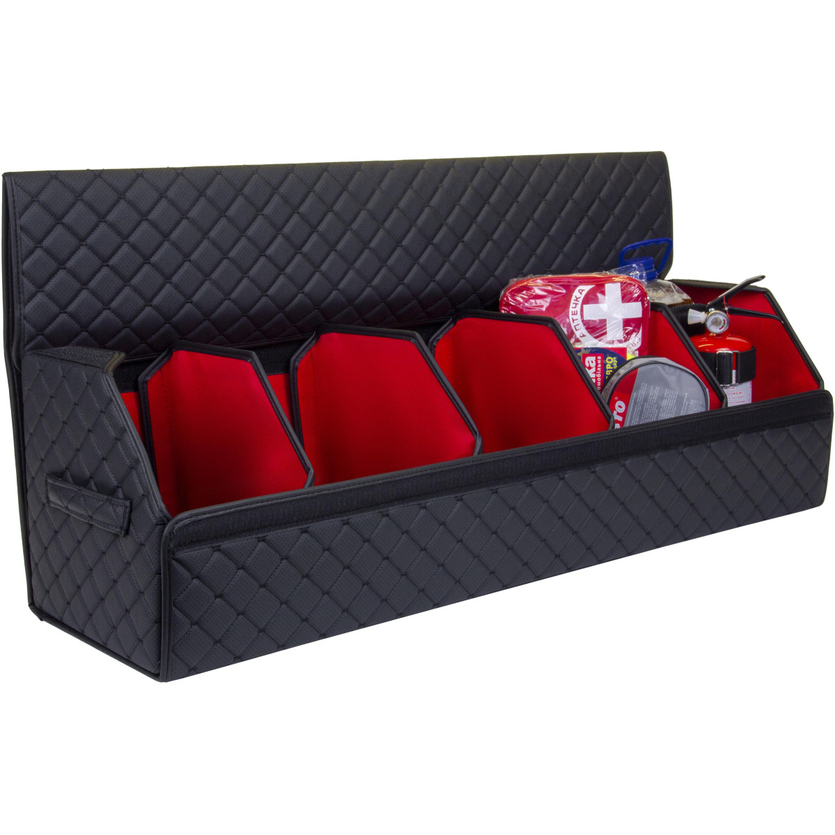 EVAtech Trunk Organizer ECO XXL 30x30x100 cm - black / black edges / black stitches / red interior