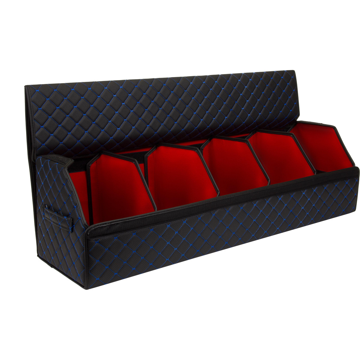 EVAtech Trunk Organizer ECO XXL 30x30x100 cm - black / black edges / blue stitches / red interior