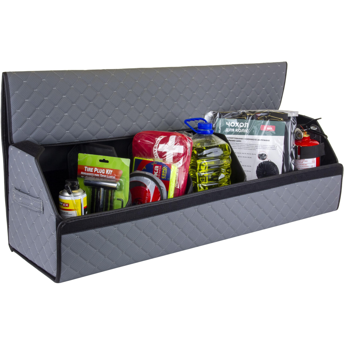 EVAtech Trunk Organizer ECO XXL 30x30x100 cm - grey / black edges / gray stitches / black interior