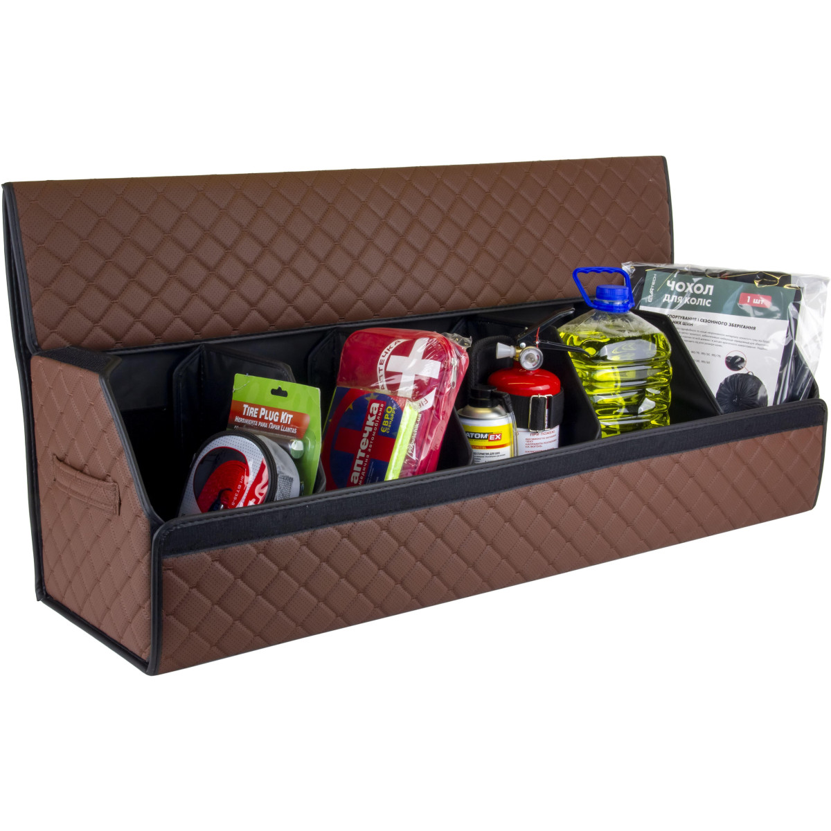 EVAtech Trunk Organizer ECO XXL 30x30x100 cm - brown / black edges / brown stitches / black interior