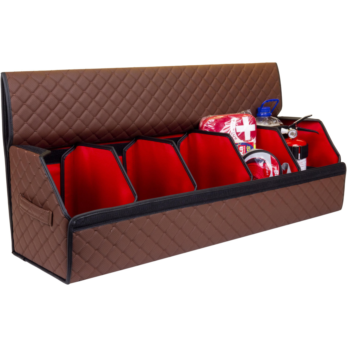 EVAtech Trunk Organizer ECO XXL 30x30x100 cm - brown / black edges / brown stitches / red interior