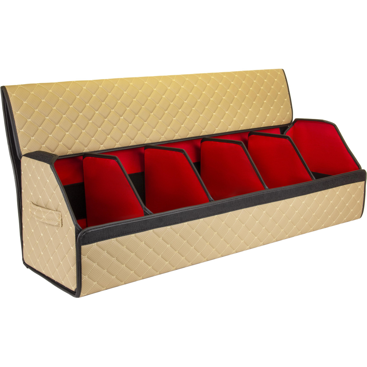 EVAtech Trunk Organizer ECO XXL 30x30x100 cm - beige / black edges / beige stitches / red interior