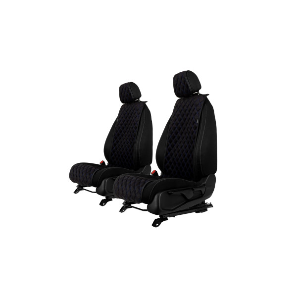 EVAtech Basic Seat Covers, 2 pcs - black / black edges / blue stitches