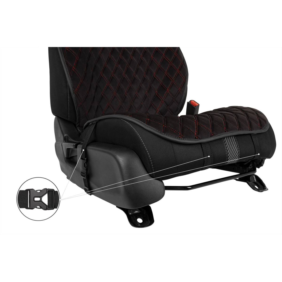 EVAtech PRO Seat Covers, 2 pcs - black / black edges / red stitches