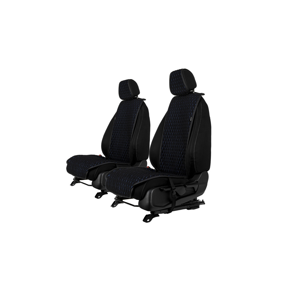 EVAtech Standard Seat Covers, 2 pcs - black / black edges / blue stitches