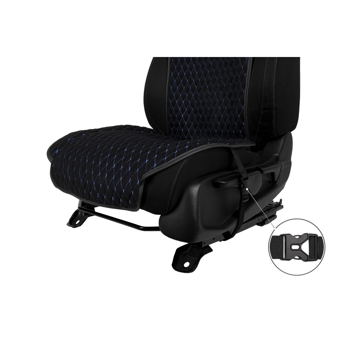 EVAtech Standard Seat Covers, 2 pcs - black / black edges / blue stitches