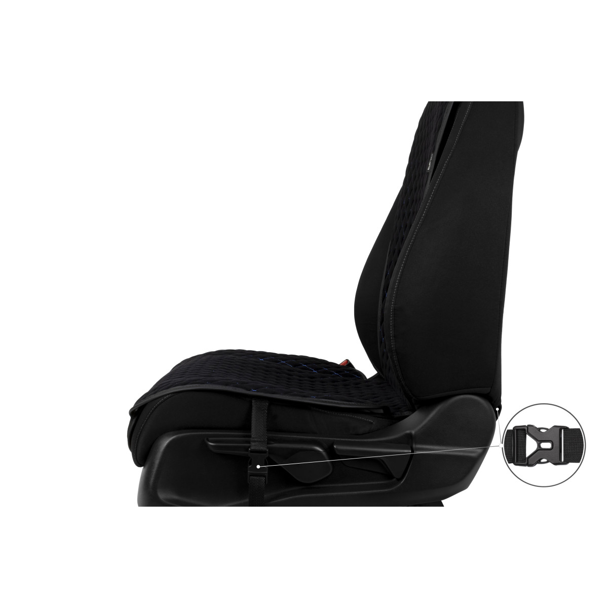 EVAtech Standard Seat Covers, 2 pcs - black / black edges / blue stitches