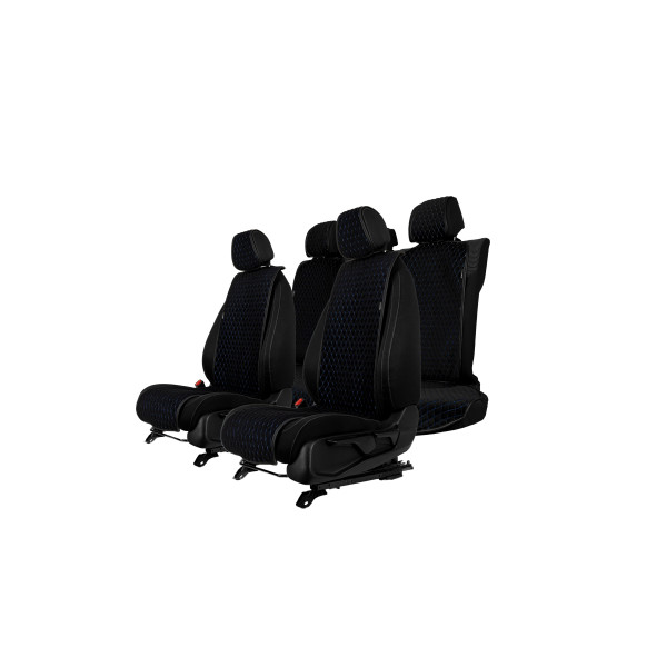 EVAtech Basic Seat Covers, 3 pcs - black / black edges / blue stitches