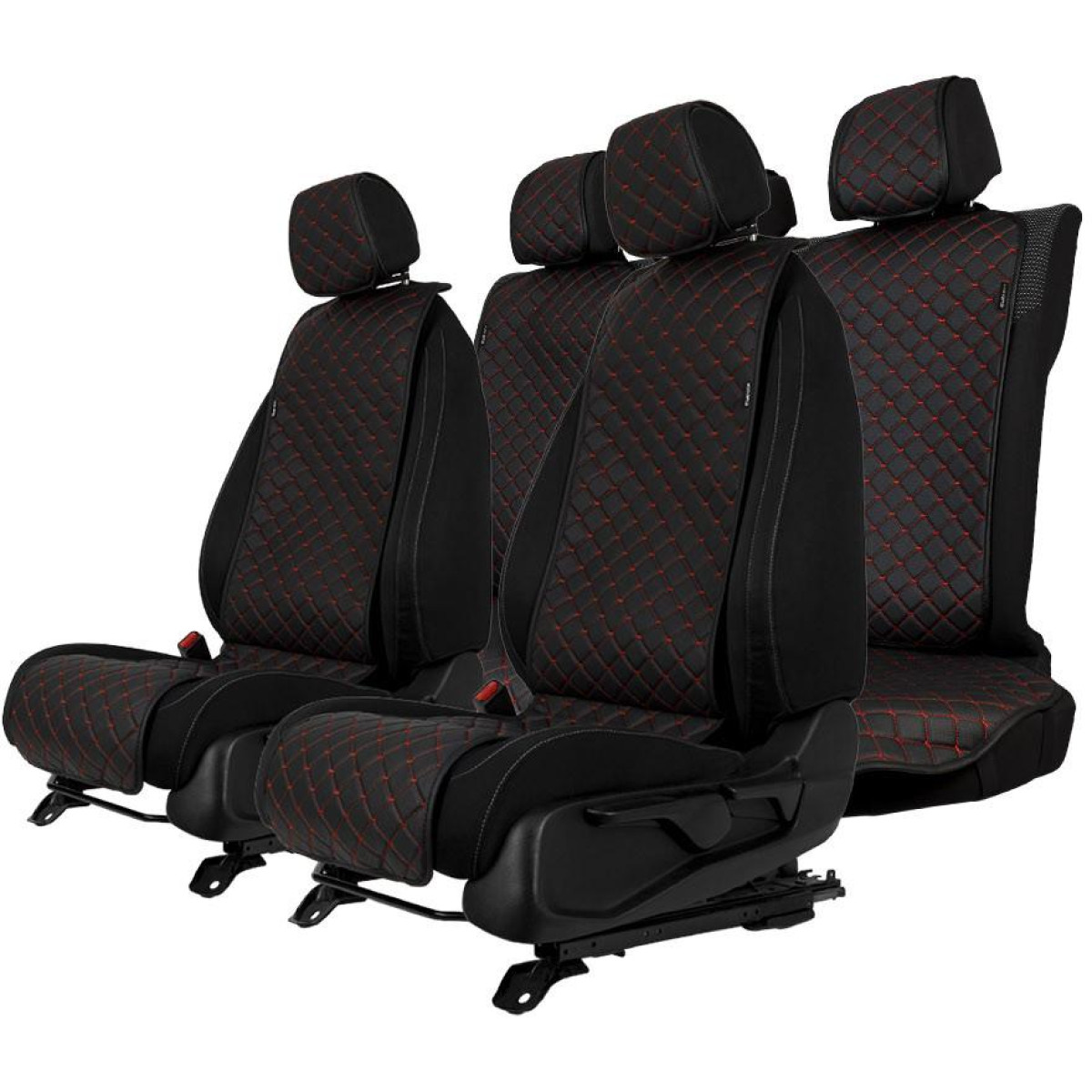 Seats užvalkalų komplektas EVAtech ECO Basic, 3 pcs- black / black edges / red interior