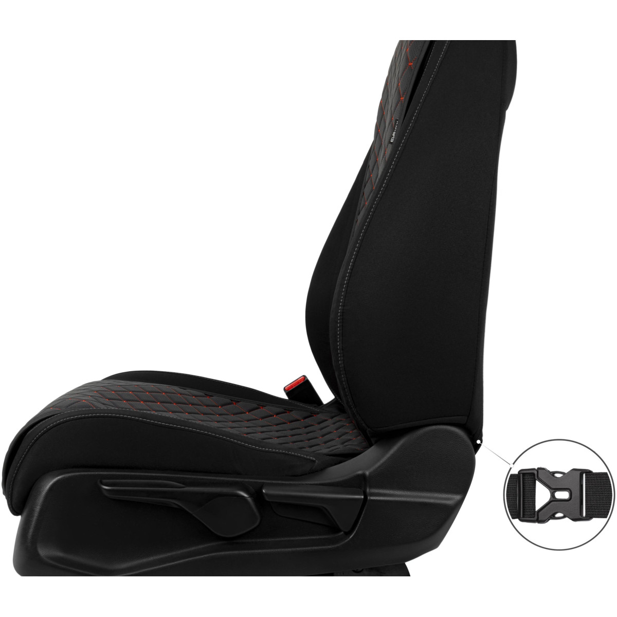 Seats užvalkalų komplektas EVAtech ECO Basic, 3 pcs- black / black edges / red interior