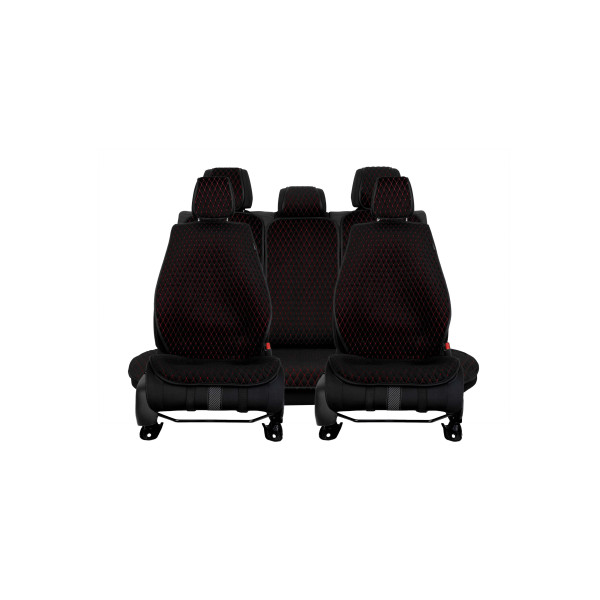 EVAtech PRO Seat Covers, 3 pcs - black / black edges / red stitches
