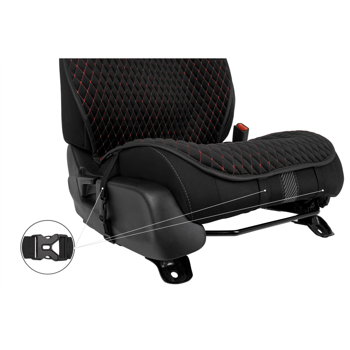 EVAtech PRO Seat Covers, 3 pcs - black / black edges / red stitches