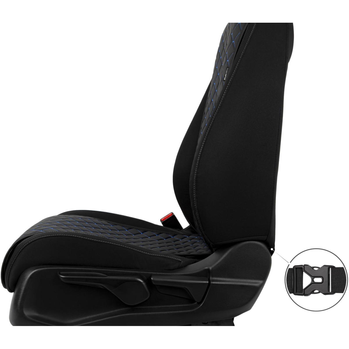 EVAtech ECO Basic Seat Covers, 2 pcs- black / black edges / blue stitches EVAtech ECO Basic Seat Covers, 2 pcs- black / black edges / blue stitches