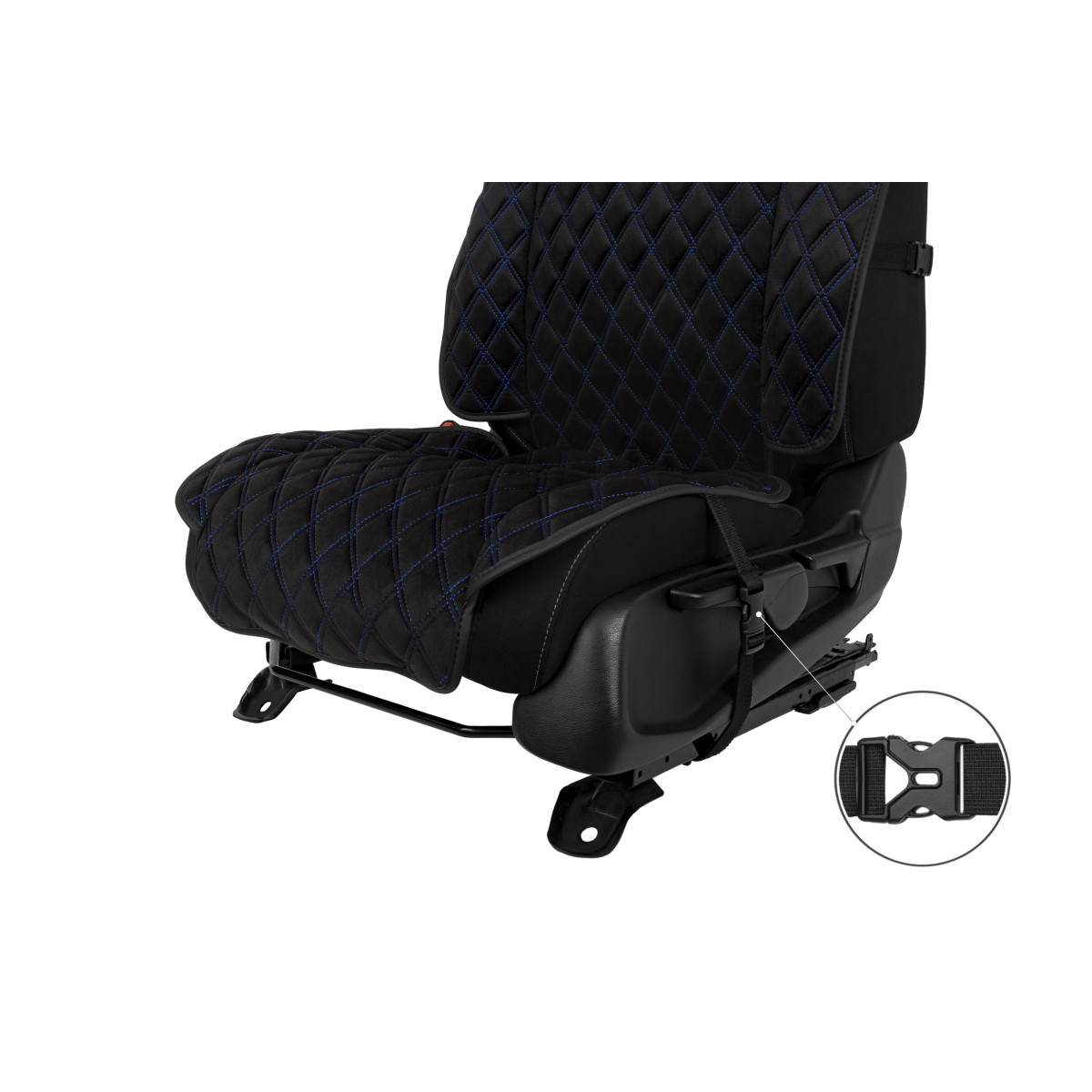 EVAtech Max Seat Covers, 2 pcs - black / black edges / blue stitches EVAtech Max Seat Covers, 2 pcs - black / black edges / blue stitches