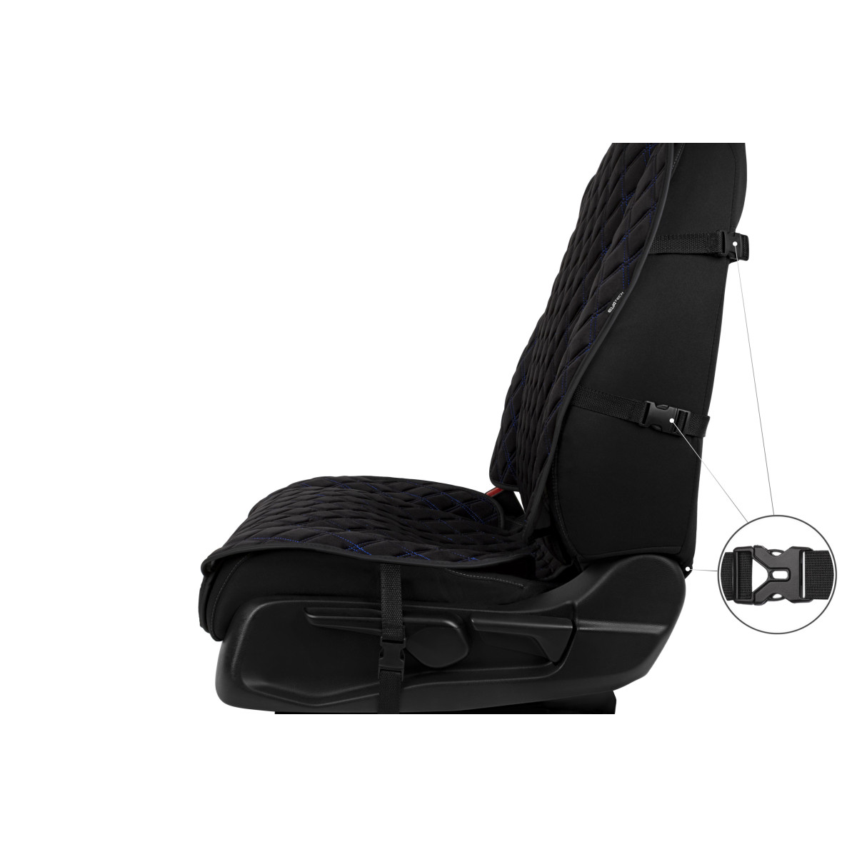 EVAtech Max Seat Covers, 2 pcs - black / black edges / blue stitches EVAtech Max Seat Covers, 2 pcs - black / black edges / blue stitches