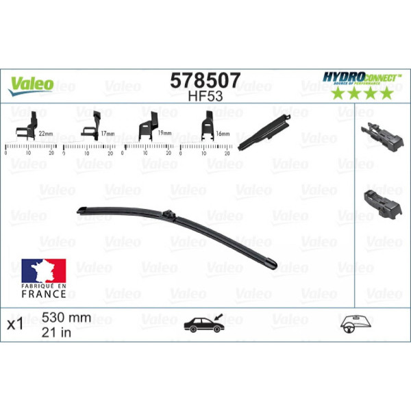 Wiper Valeo HydroConnect HF53, 530 mm