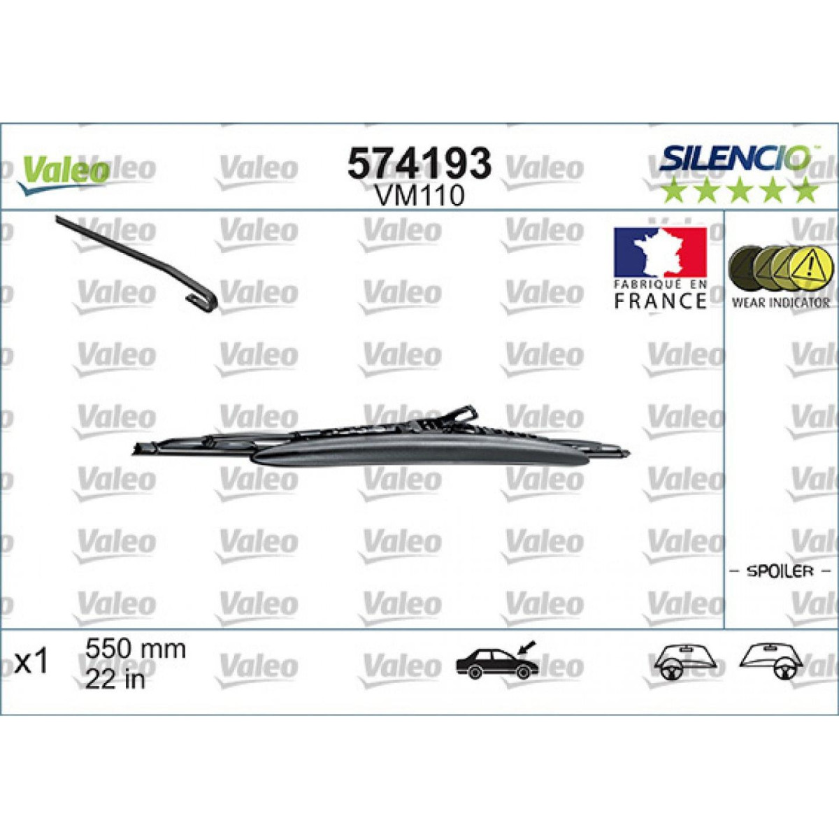 Wiper Valeo Silencio Performance Spoiler VM110, 550 mm Wiper Valeo Silencio Performance Spoiler VM110, 550 mm