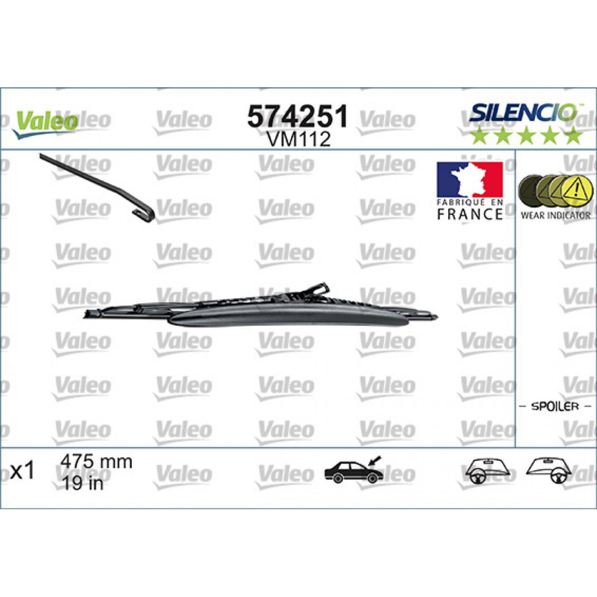 Wiper Valeo Silencio Performance Spoiler VM112, 475 mm Wiper Valeo Silencio Performance Spoiler VM112, 475 mm