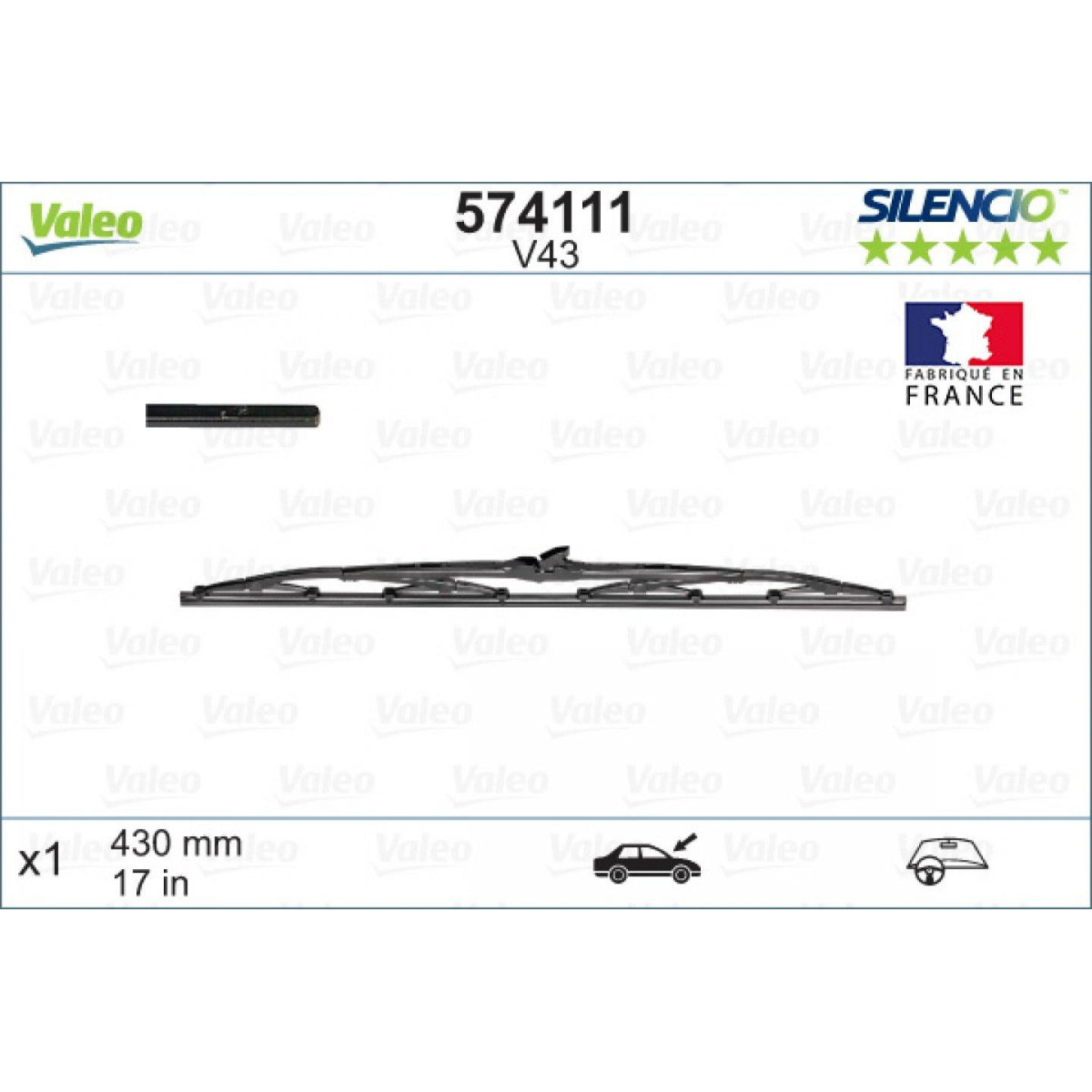 Wiper Valeo Silencio Standart V43, 430 mm Wiper Valeo Silencio Standart V43, 430 mm
