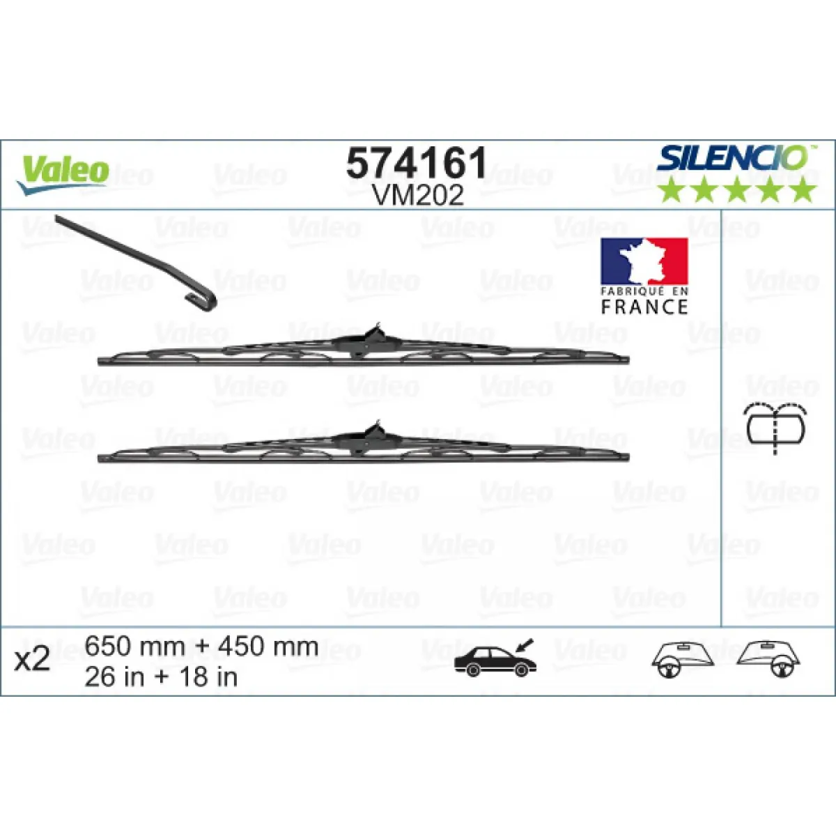 Wiper set Valeo Silencio Performance X2 VM202, 650/450 mm Wiper set Valeo Silencio Performance X2 VM202, 650/450 mm