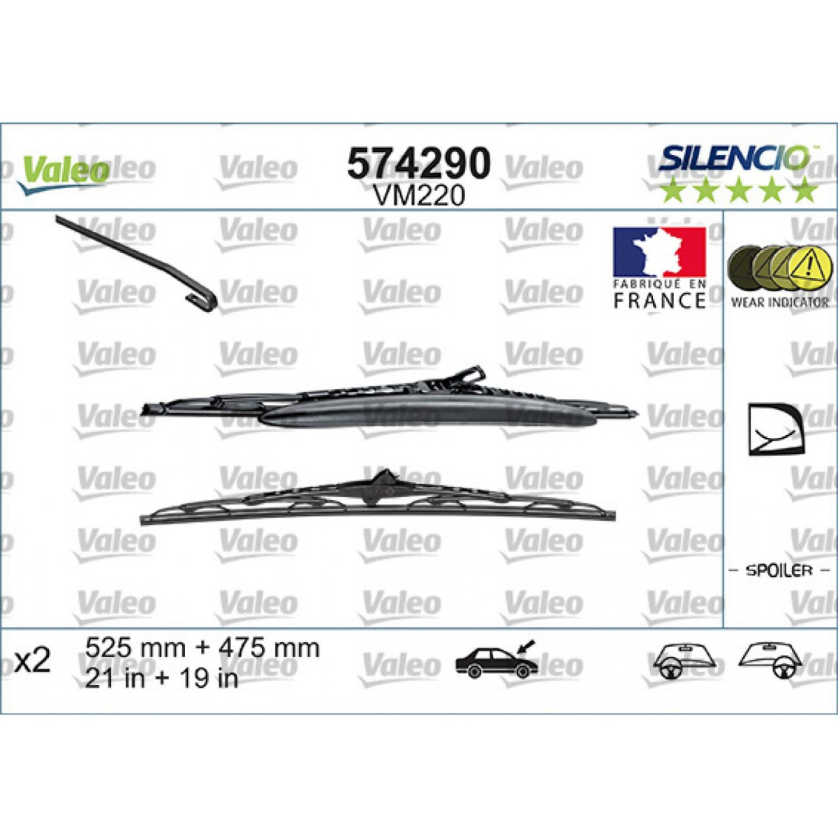 Wiper set Valeo Silencio Performance X2 VM220, 525/475 mm Wiper set Valeo Silencio Performance X2 VM220, 525/475 mm