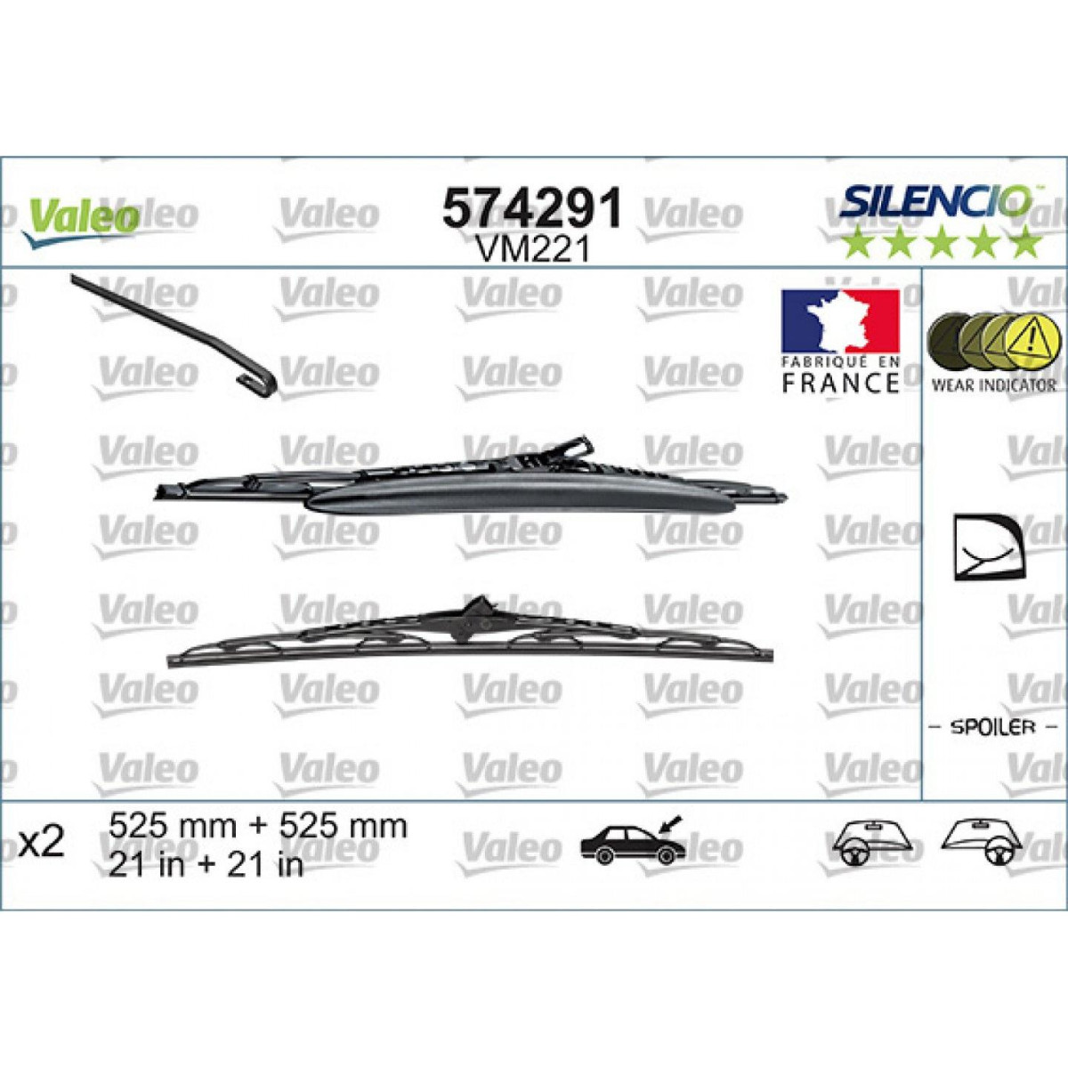 Wiper set Valeo Silencio Performance X2 VM221, 525/525 mm Wiper set Valeo Silencio Performance X2 VM221, 525/525 mm