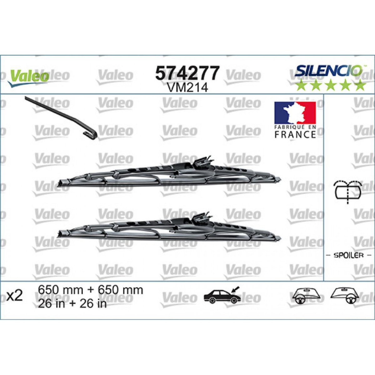 Wiper set Valeo Silencio Performance X2 VM222, 475/475 mm Wiper set Valeo Silencio Performance X2 VM222, 475/475 mm