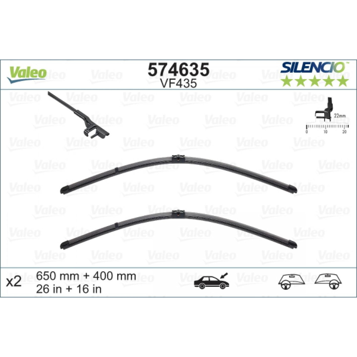 Wiper set Valeo Silencio VF435, 650/400 mm Wiper set Valeo Silencio VF435, 650/400 mm