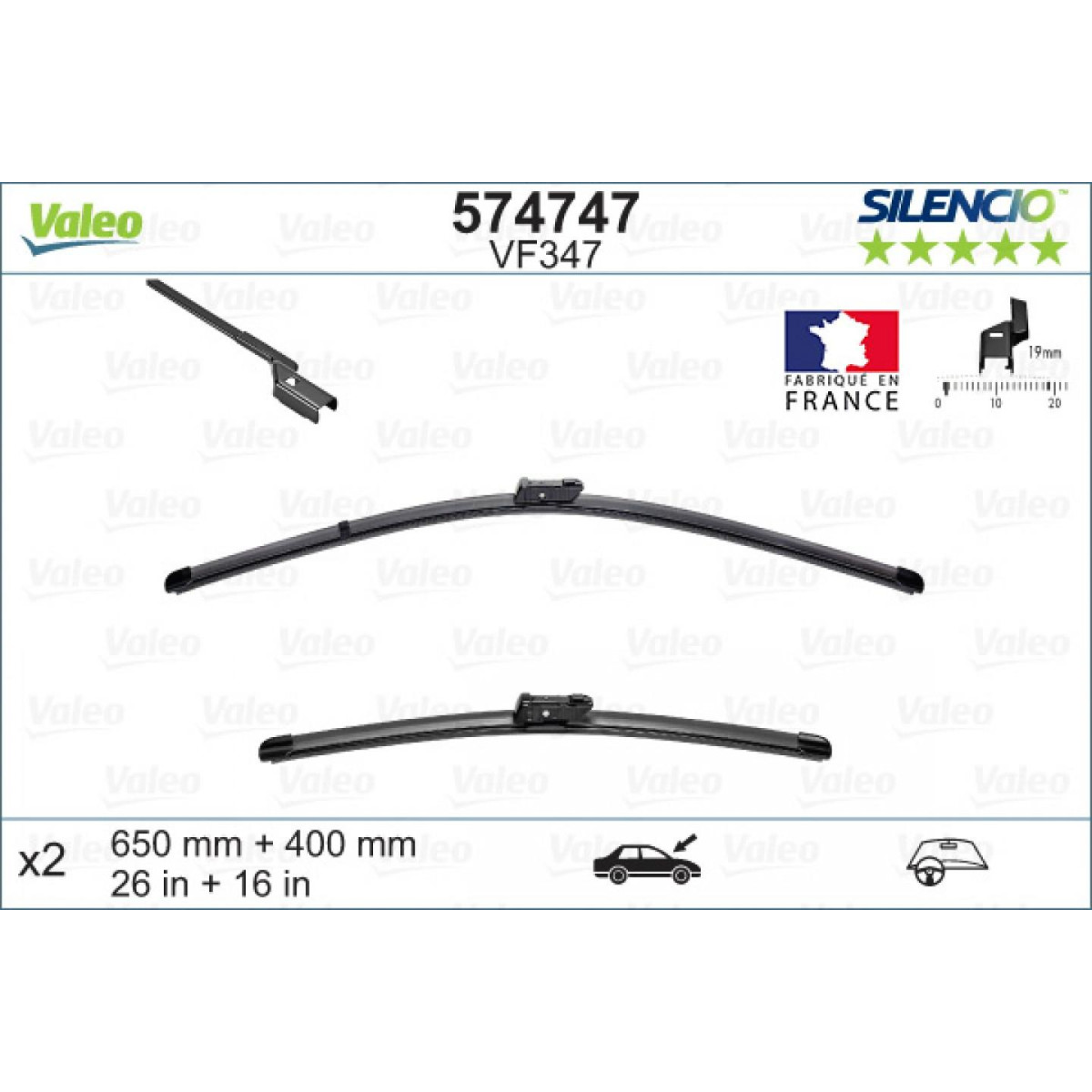 Wiper set Valeo Silencio X.TRM OE VF347, 650/400 mm Wiper set Valeo Silencio X.TRM OE VF347, 650/400 mm