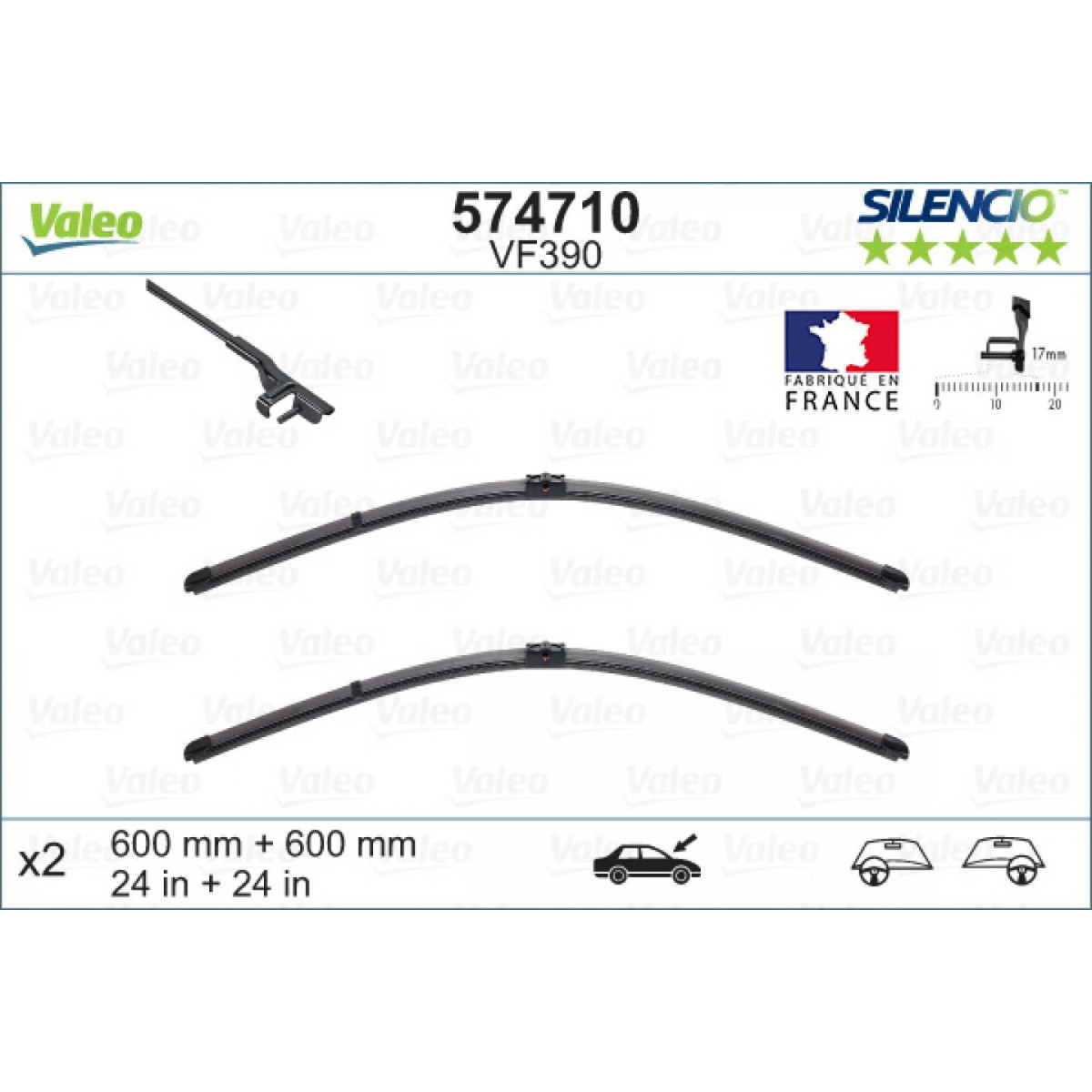 Wiper set Valeo Silencio X.TRM OE VF390, 600/600 mm Wiper set Valeo Silencio X.TRM OE VF390, 600/600 mm